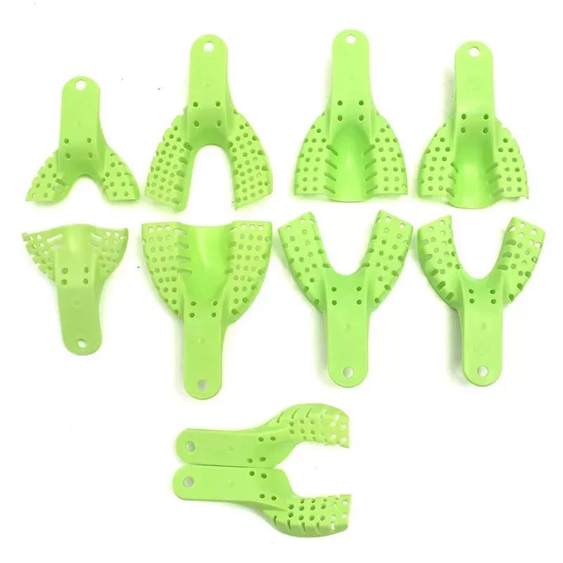 10 Pcs/Set Dental Lab Supply Impression Trays Autoclavable Green Central Denture