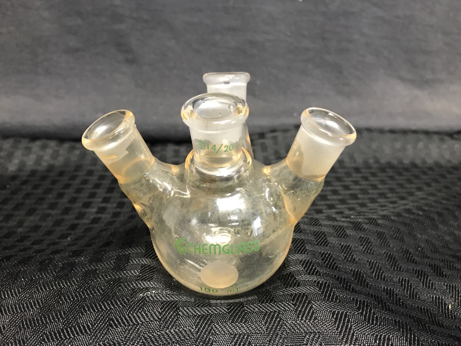 CHEMGLASS 100mL 14/20 Angled 4-Neck Glass Round Bottom Flask CG-1530