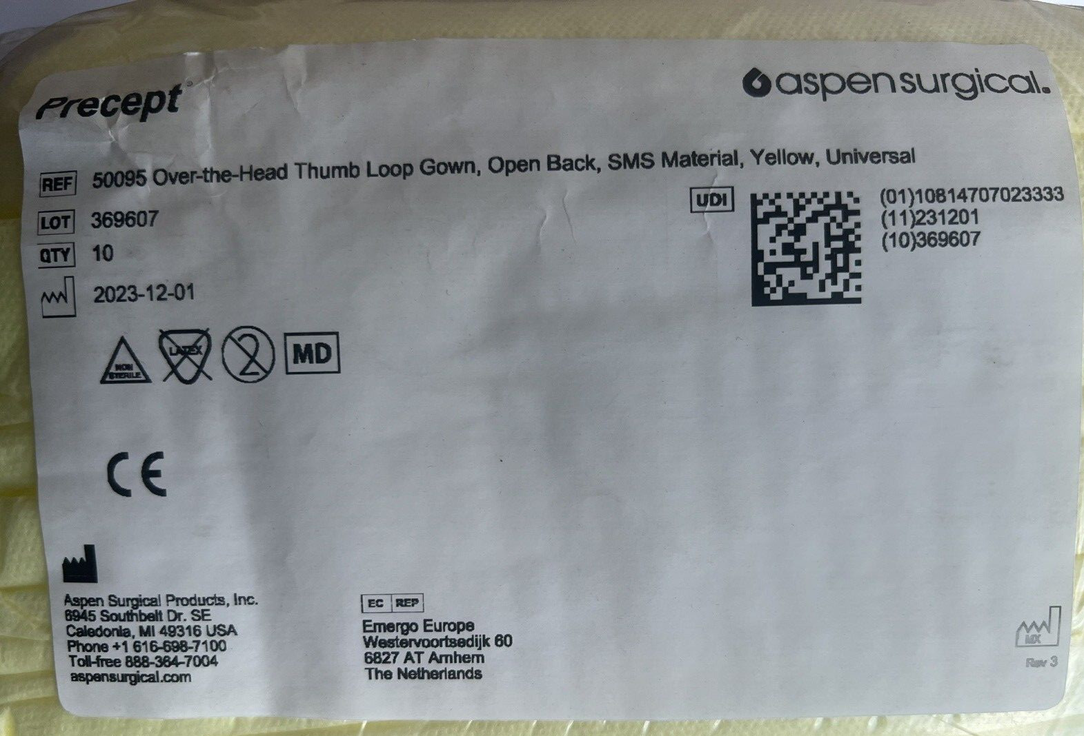 Precept Disposable SMS Protective Procedure Gown One Size Fits Most Level 2 Lot