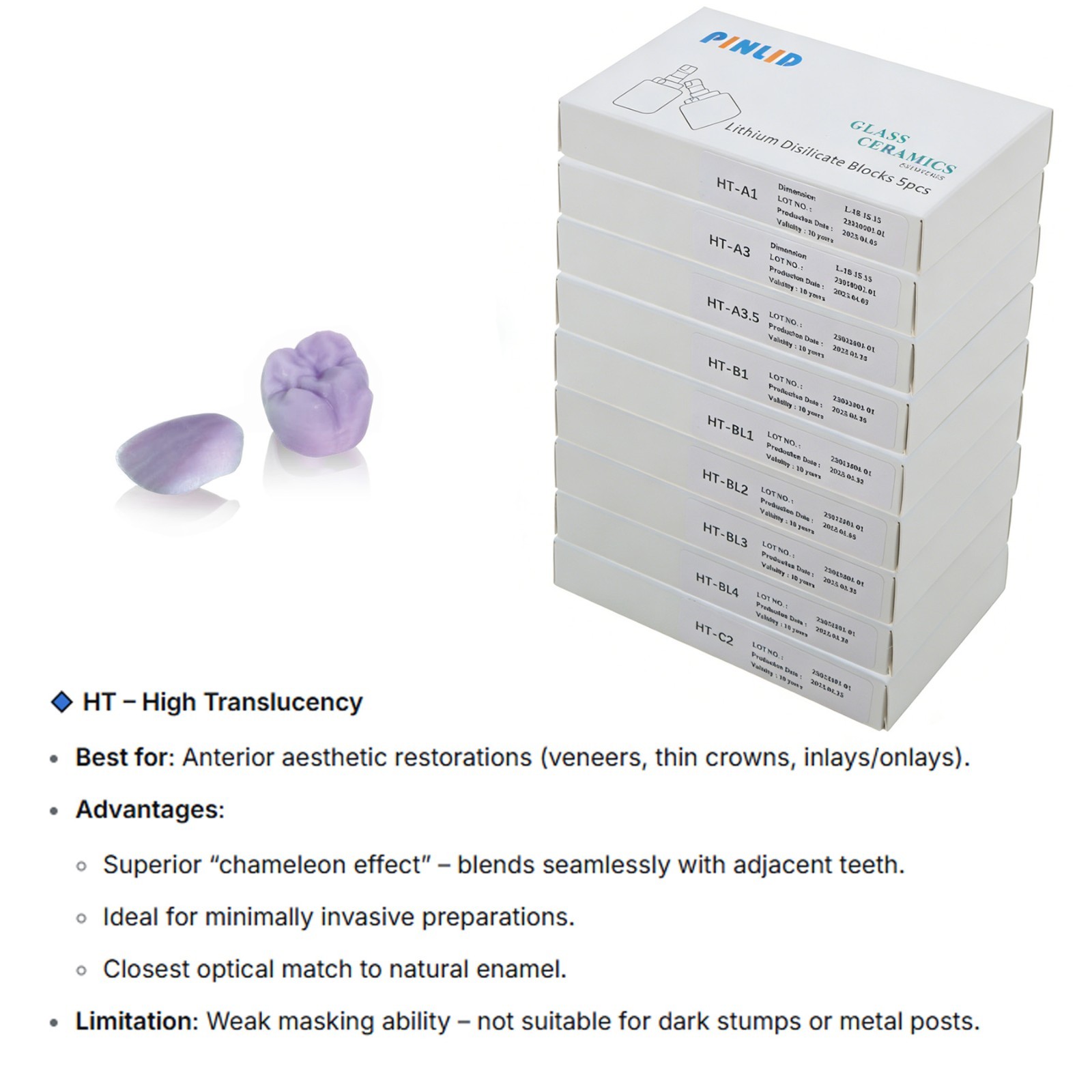 US C14 Dental Lithium Disilicate High‑Translucency Blocks Emax CAD/CAM For CEREC