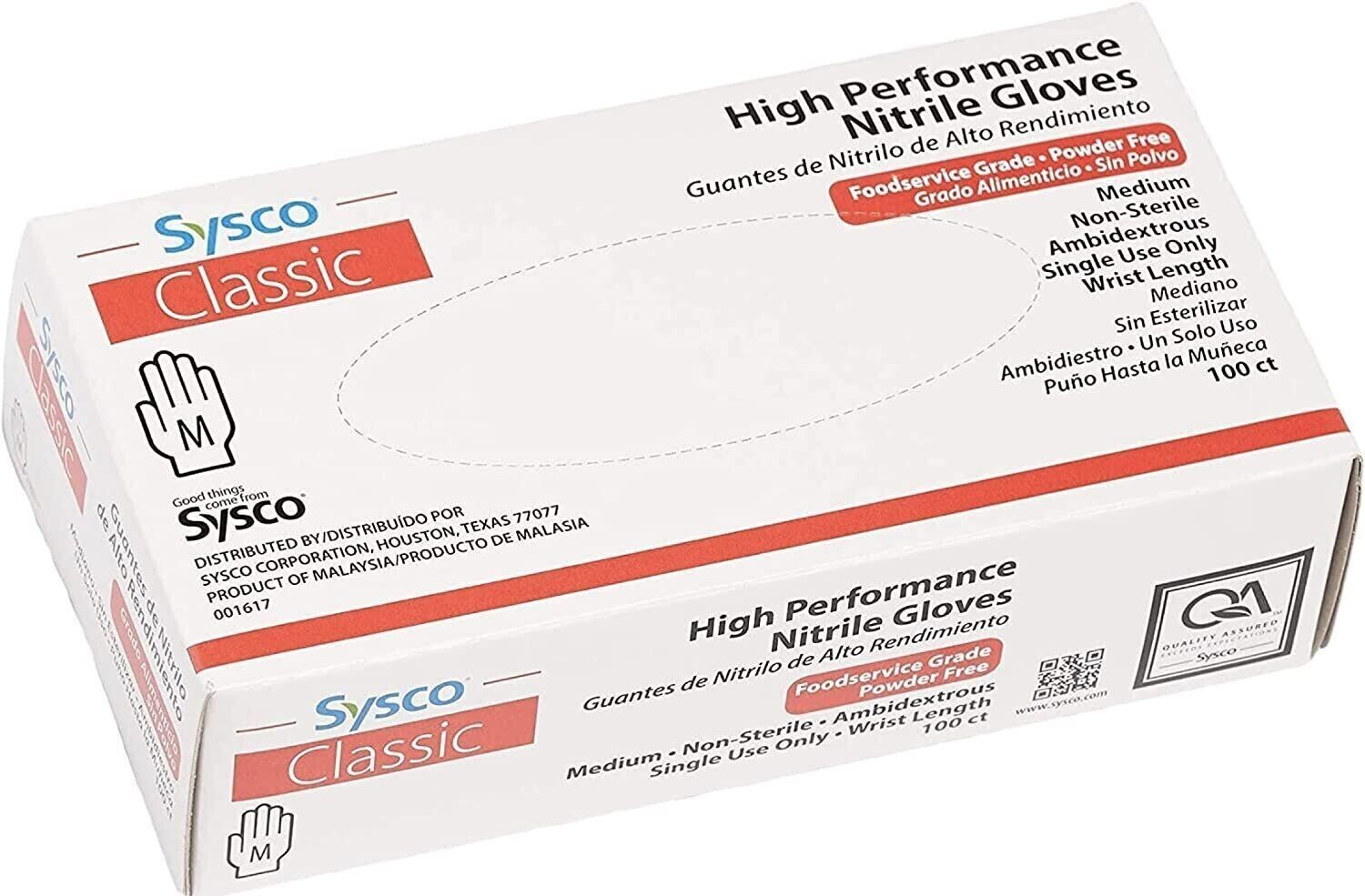 SYSCO HIGH PERFORMANCE NITRILE (Size Medium) BLUE GLOVES 1 /100 CT POWDER FREE