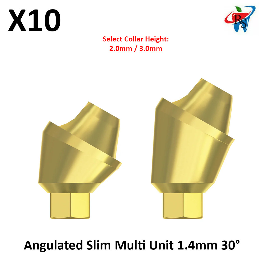 10x Dental Angulated Titanium Slim Multi Unit 1.4mm 30° Int Hex 2.0 Connection