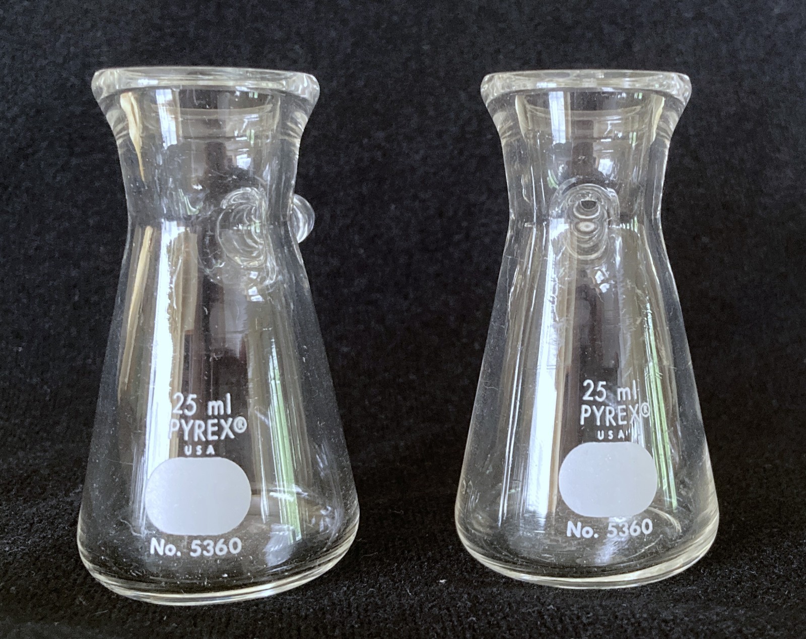 Lot 2 Pyrex 5360-25 25ml Micro Filtering Flask Sidearm Glass Beakers Ex Cond
