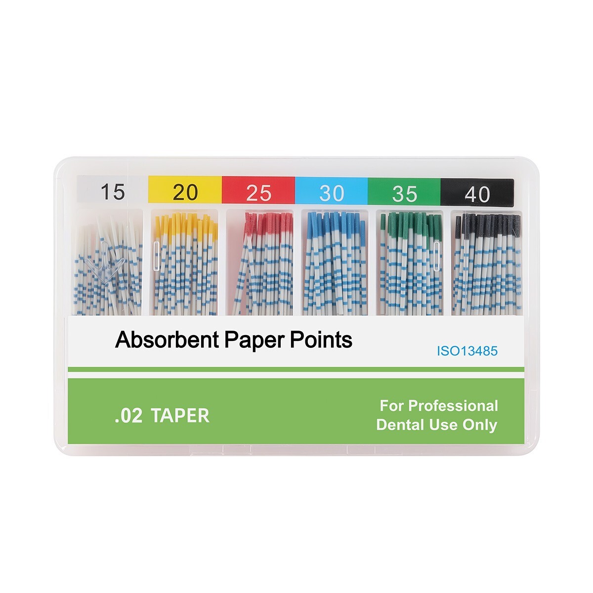 Puntas de papel absorbente dental y puntas de gutapercha con escala Conicidad F#