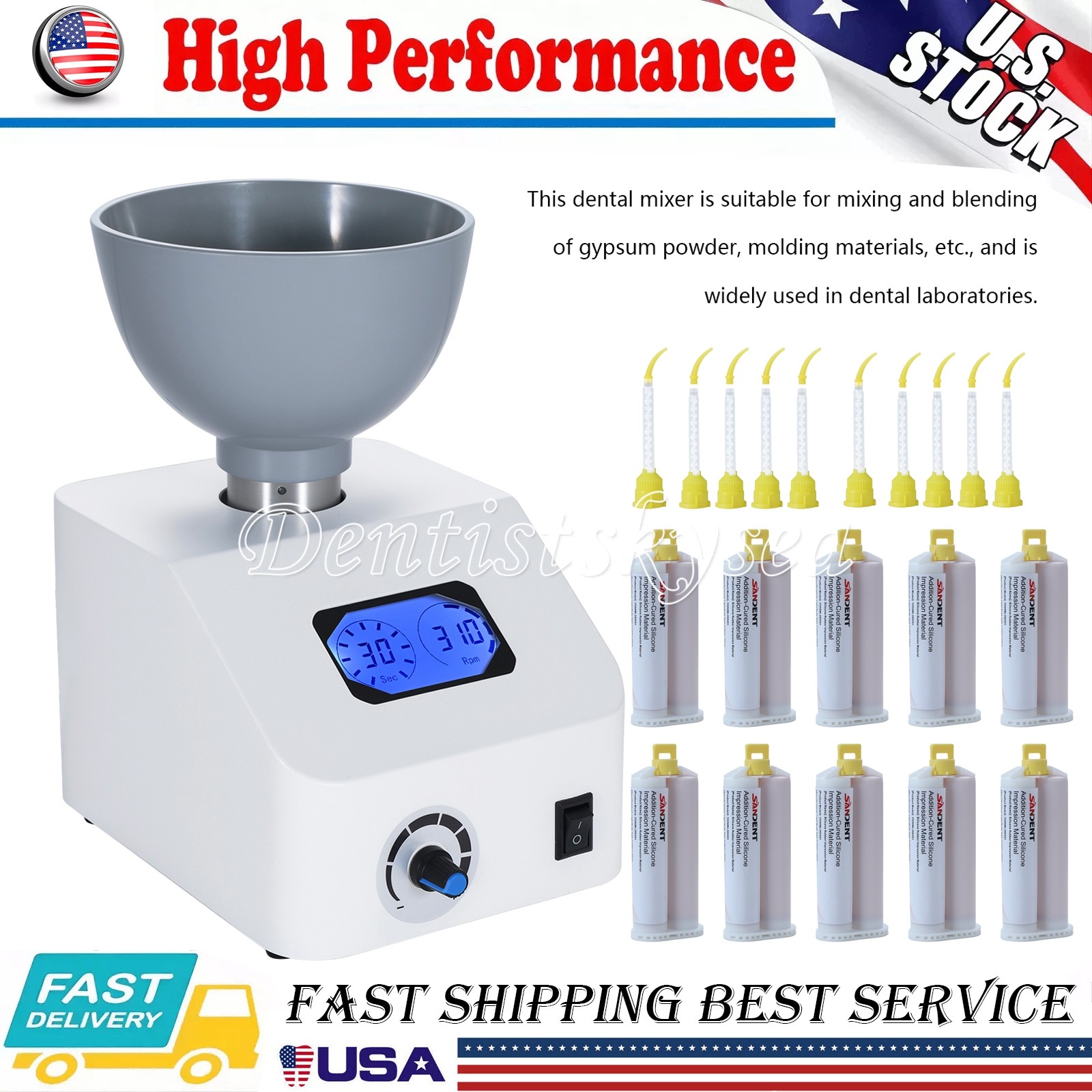 Dental Alginate Mixer Gypsum Blender Impression Material Light Body 2 Cartridge