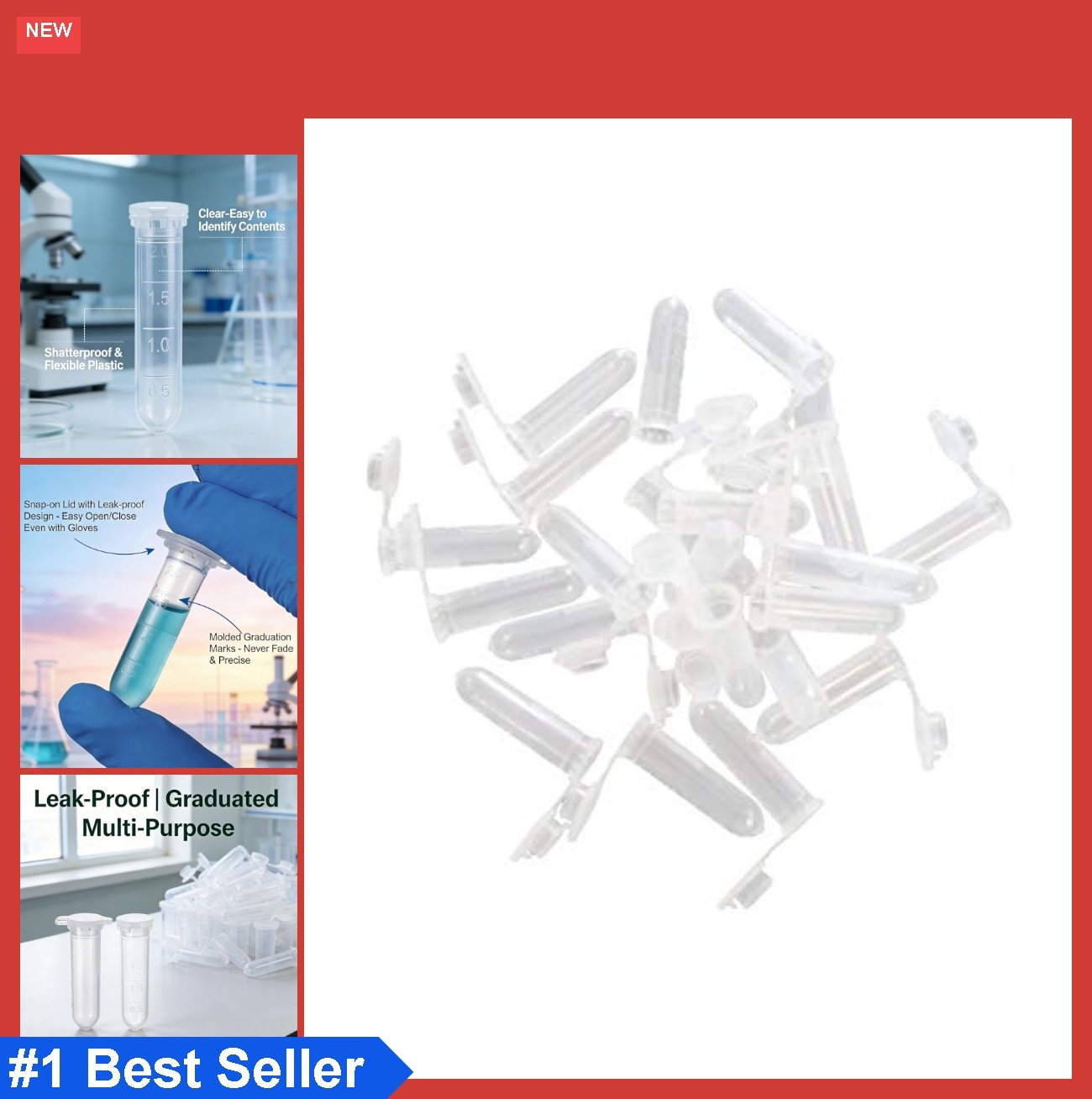 Plastic Vials 2ml with Caps 100 Pack Sample Storage Containers Leak Proof