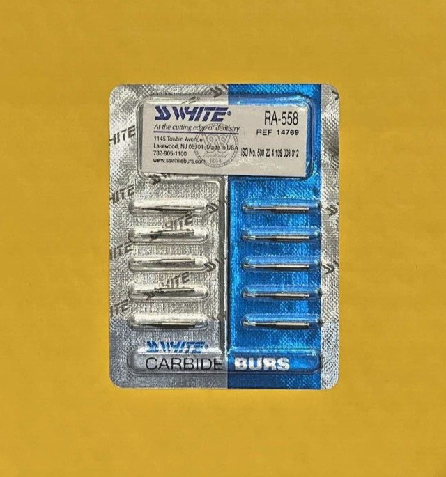 SS White Dental Carbide Burs RA 1/2, 34, 557, 558, 1556, 1557.