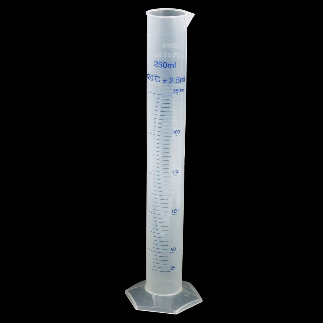 Transparent Blue Plastic Graduated Cylinder 250ml 2.5 milliliter Lab Test