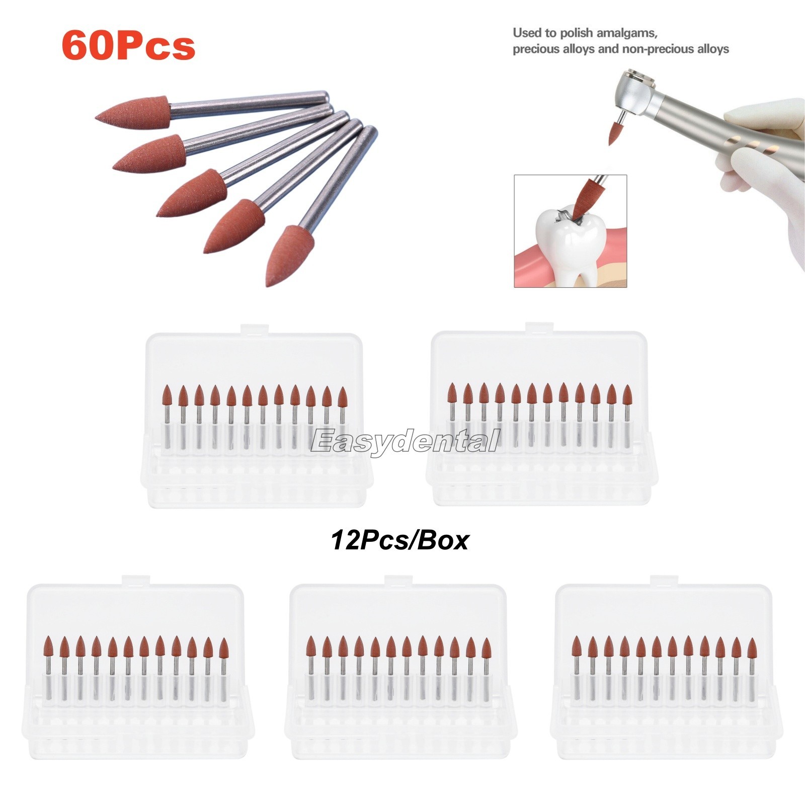 60Pcs Dental Brownie Polishers Friction Grip Burs Mini Points 1.6mm FG 0413