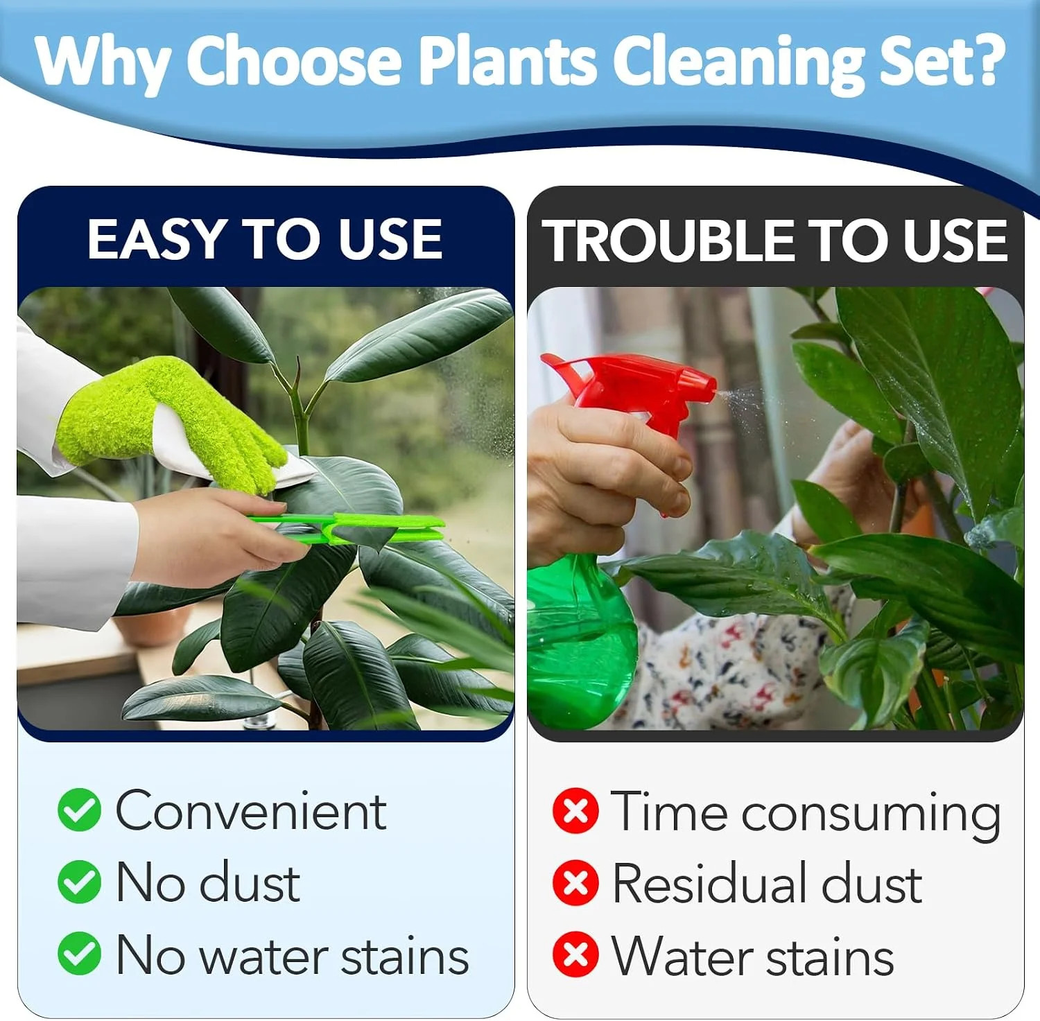4 PCS Plants Cleaning Set, Include 2 PCS Microfiber Gloves for Plant Dusting, 1