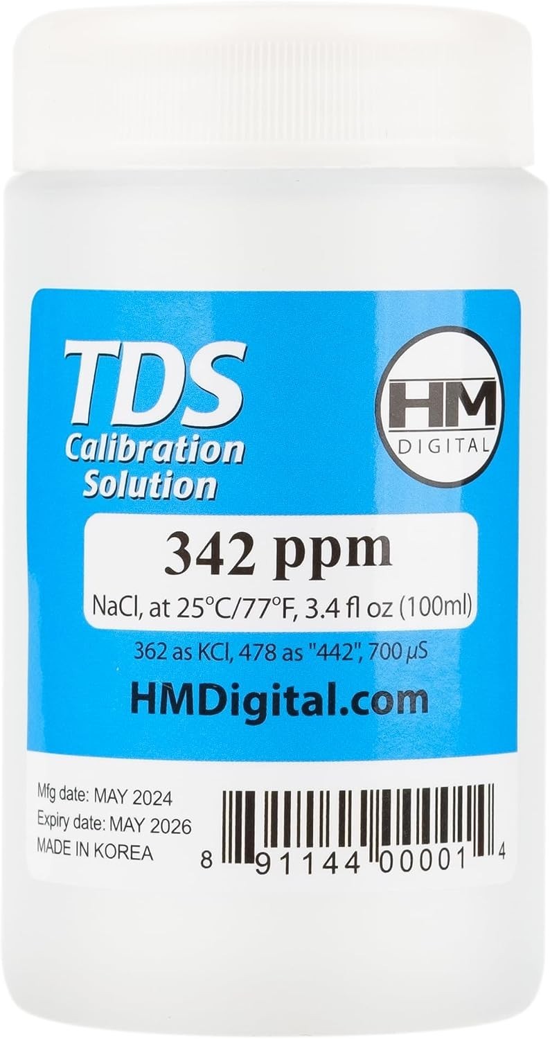 TDS and EC Calibration Solution, 342 ppm NaCl, 90 ml Volume, Transparent/Blue