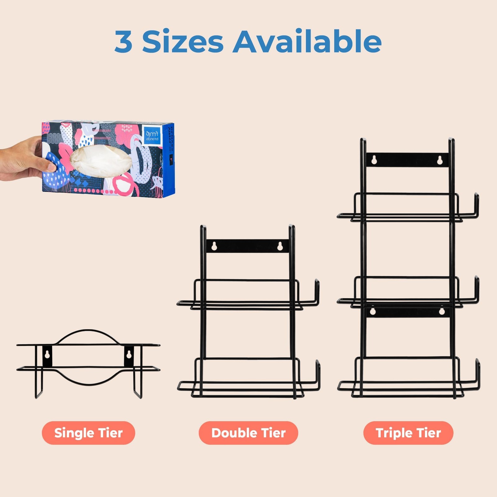 FMP Brands 2 Pack Single Glove Holder for Wall Mount, Wire Tier, Black