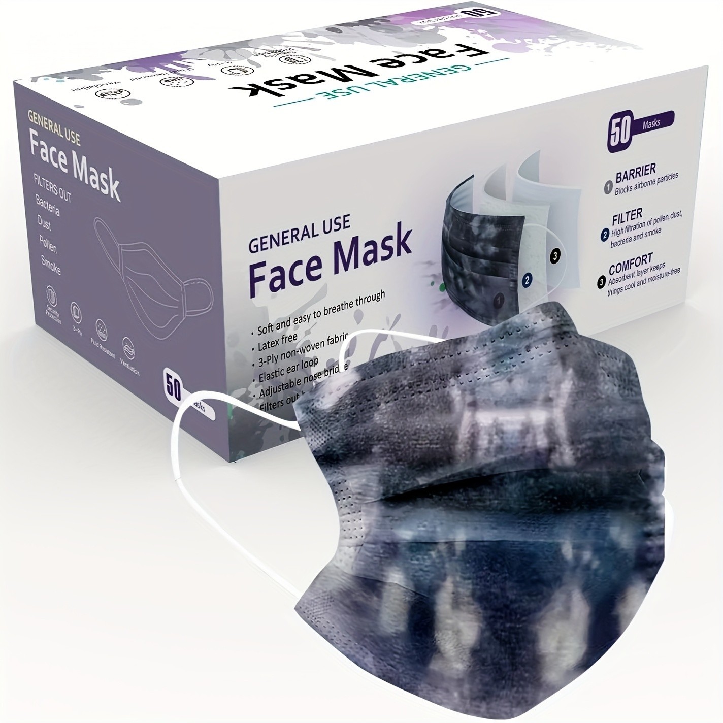 A box of 50 pieces and 40 boxes of disposable facial 3-layer filter masks