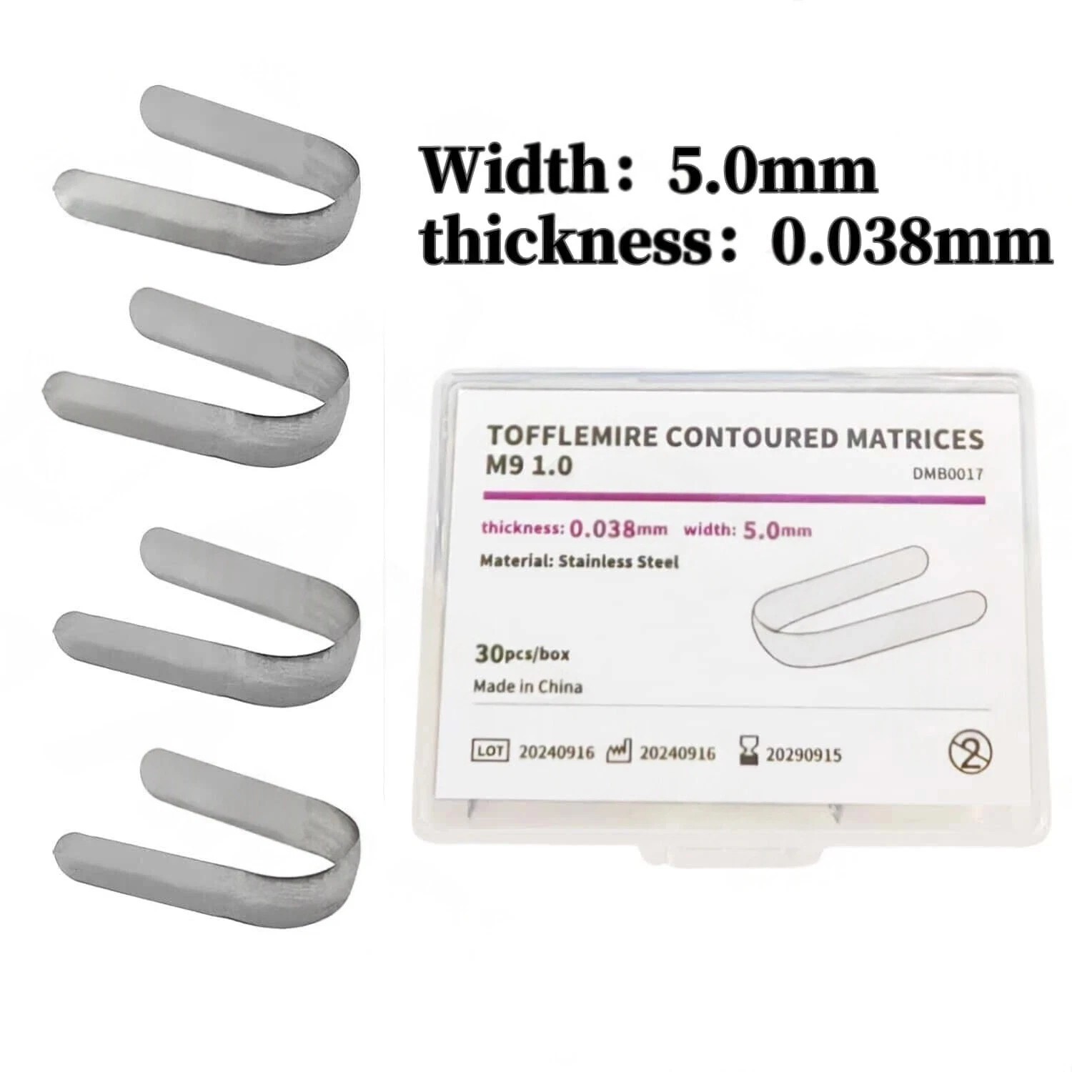 30 Pcs/Box Dental Double-Side Stainless Steel Matrices Matrix Bands 0.03/0.038mm
