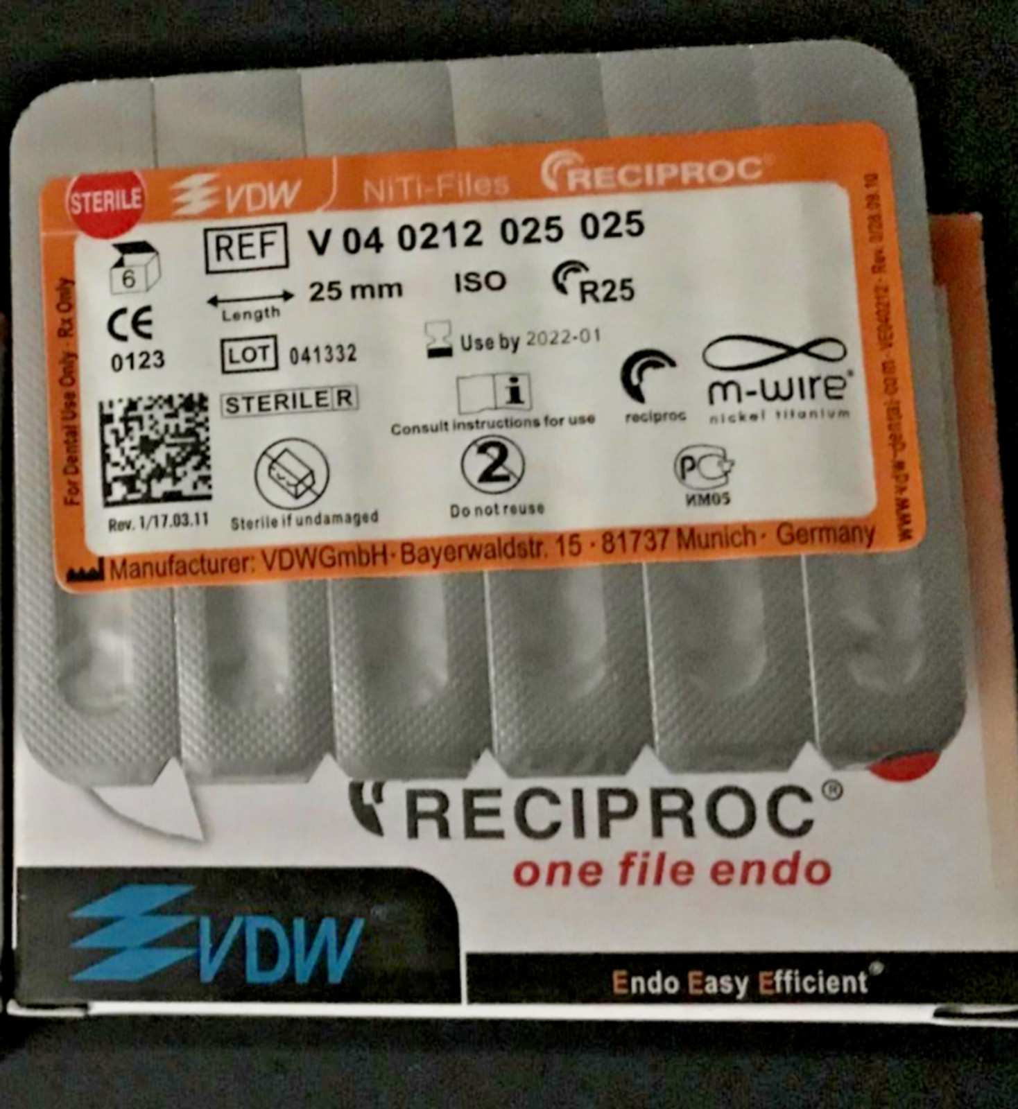 VDW RECIPROC Sterille File Endo M-WIRE 21mm R50 6pcs/Pack NiTi-Files