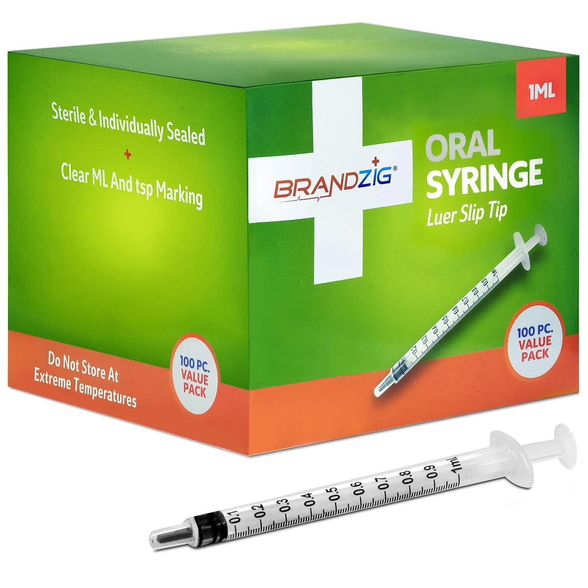 100 Sterile 1ml Oral Syringe Pack Luer Slip Tip No Needle Individually Wrapped