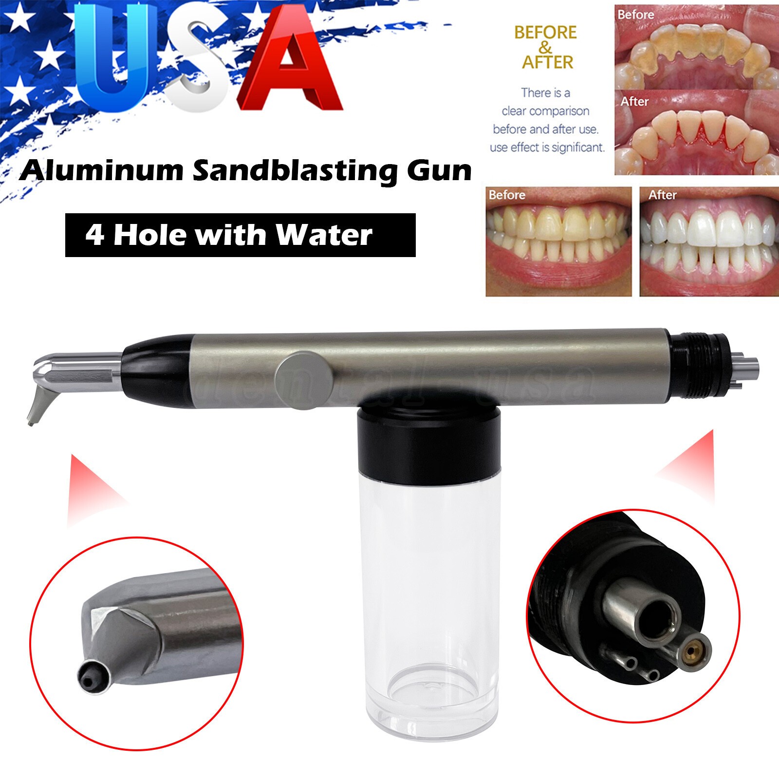 Dental Aluminum Oxide Micro Blaster Air Abrasion Polisher w Water Spray 4 Holes