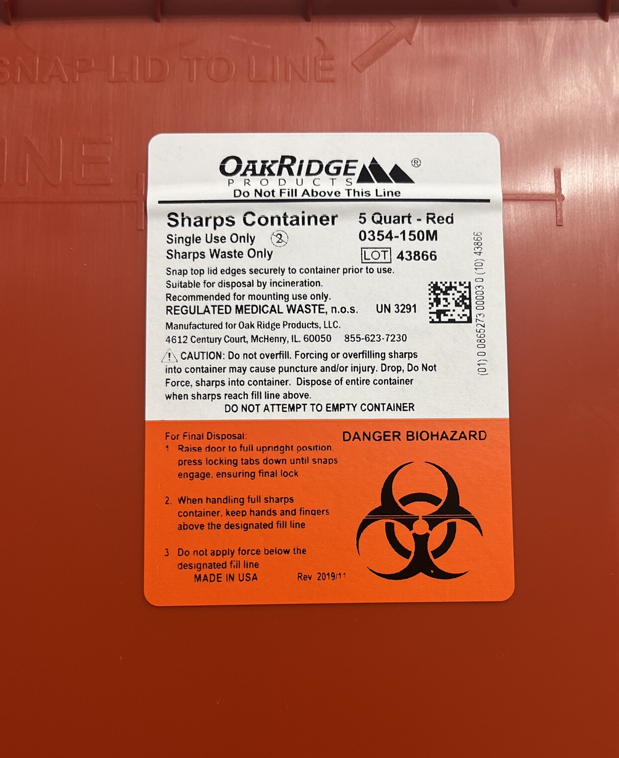 6 PACK! Sharps Container 5 Quart Red Medical Waste Needle Disposal