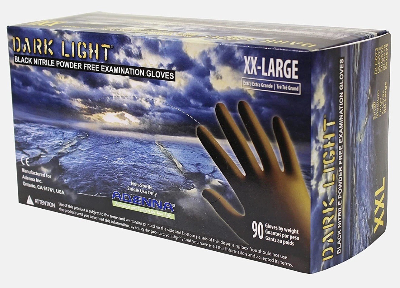 Adenna DLG679 Dark Light Exam Gloves – 9mill Exam Gloves. Black , Size XXL