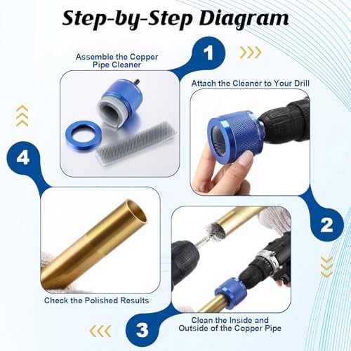 Copper Pipe Cleaner for Drill Set Includes External Stainless Steel Wire Bore…