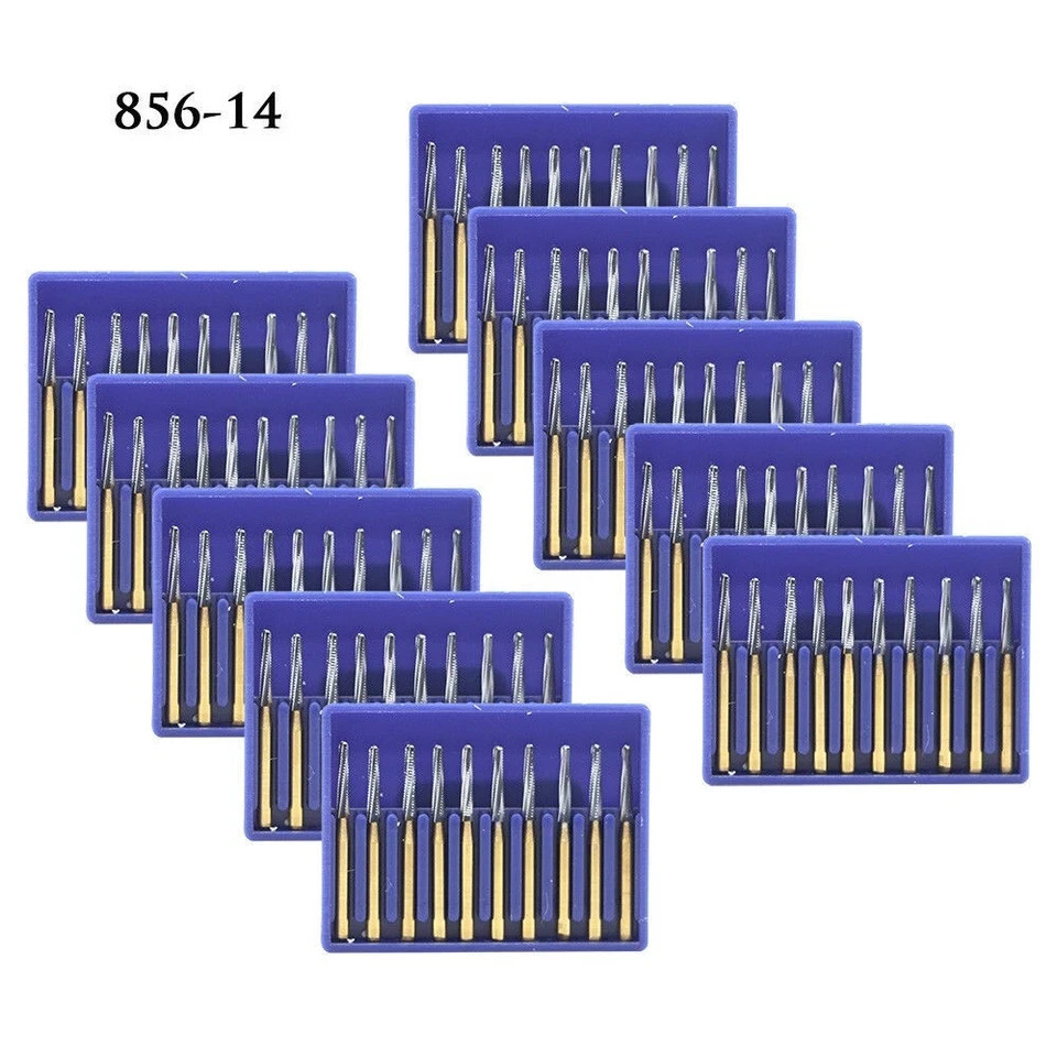 10Pcs Dental Tungsten Carbide Bur FG 856-014 Crown Cutter Ø1.4mm Round End Taper