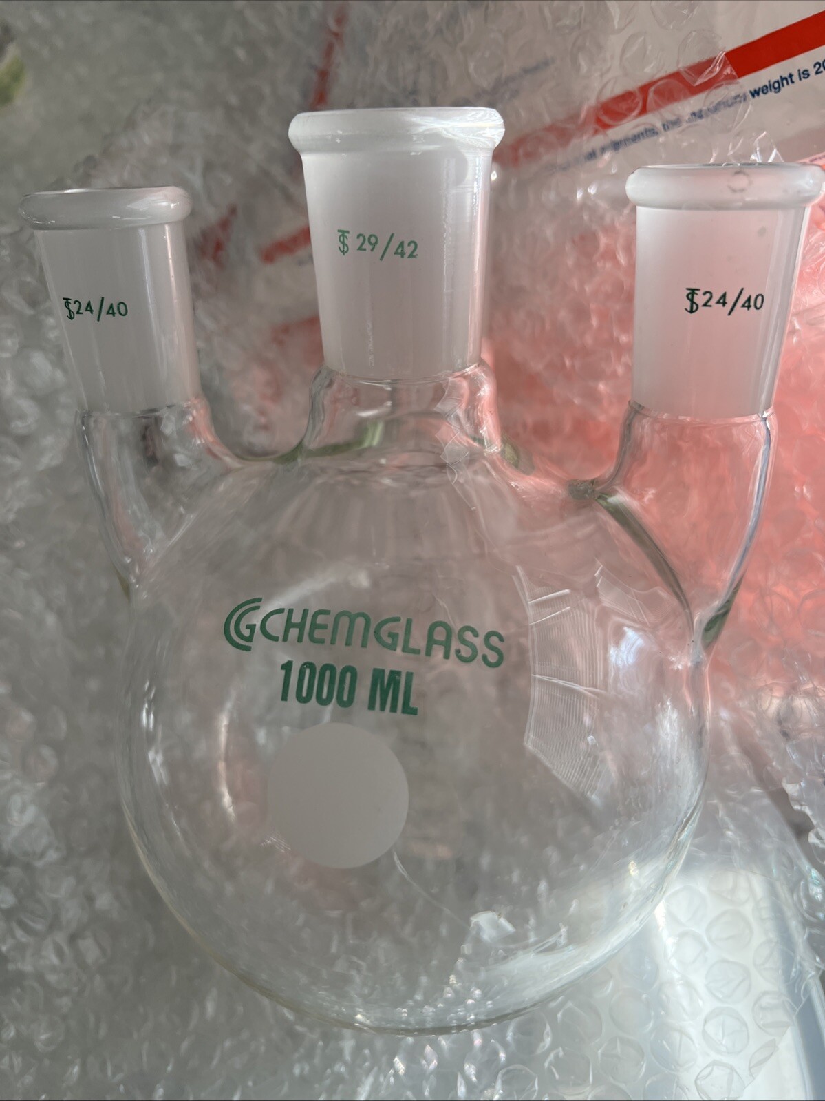 ChemGlass CG1530-06, Flask Round Bottom 1000m, 4-neck Vertical 29/42 CN, 24/40