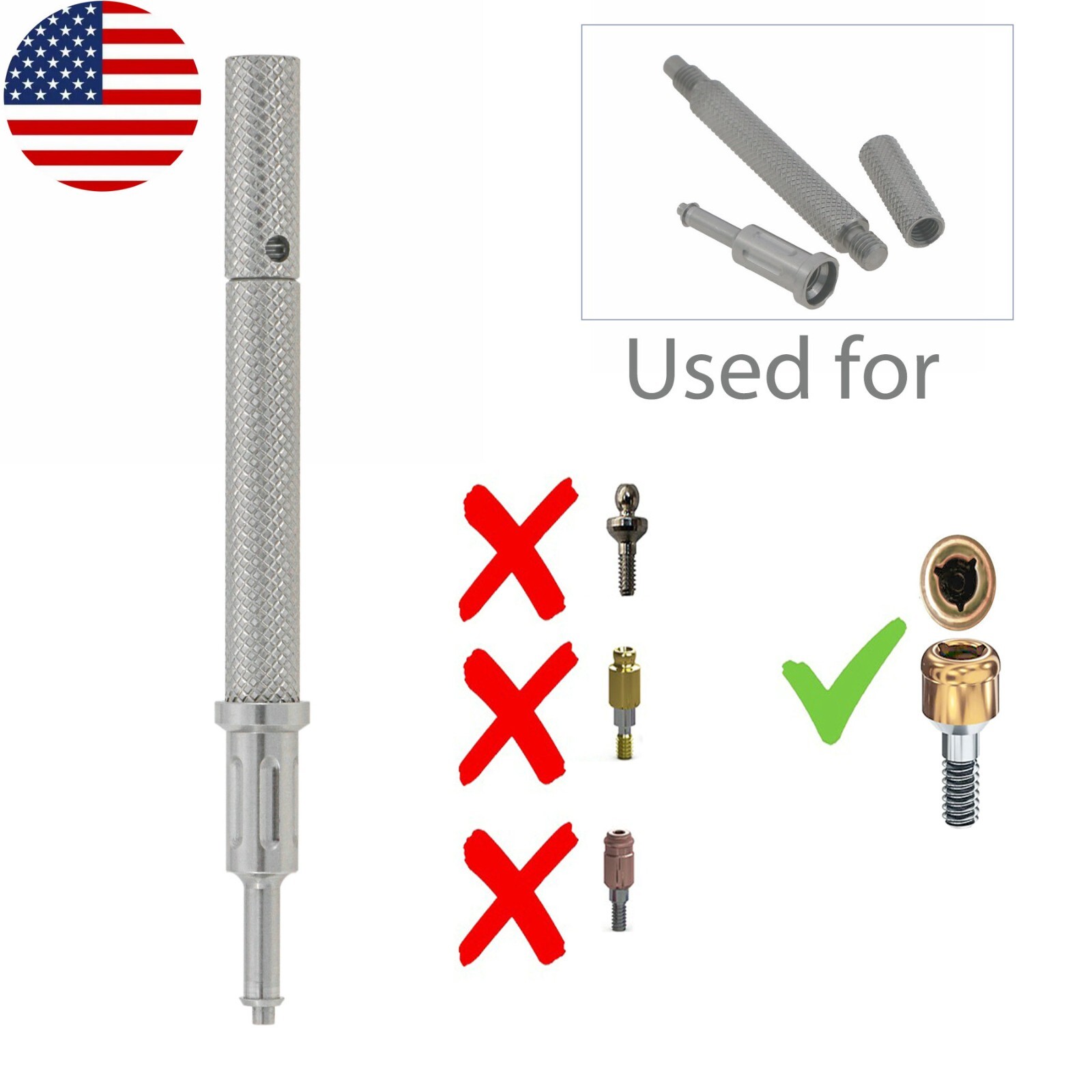US Dental Attachment Abutment Male Cap Tool fit Zimmer Removable PAØ3.5mm/4.5mm
