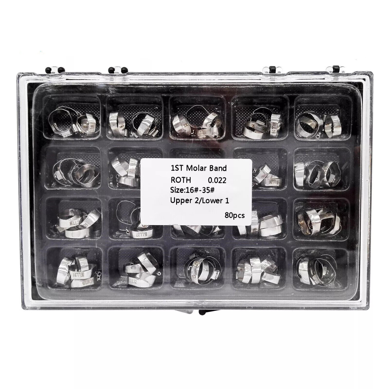 80 Pcs/Box Dental Orthodontic Bands With Buccal Tube Roth First Molar 16#-35#