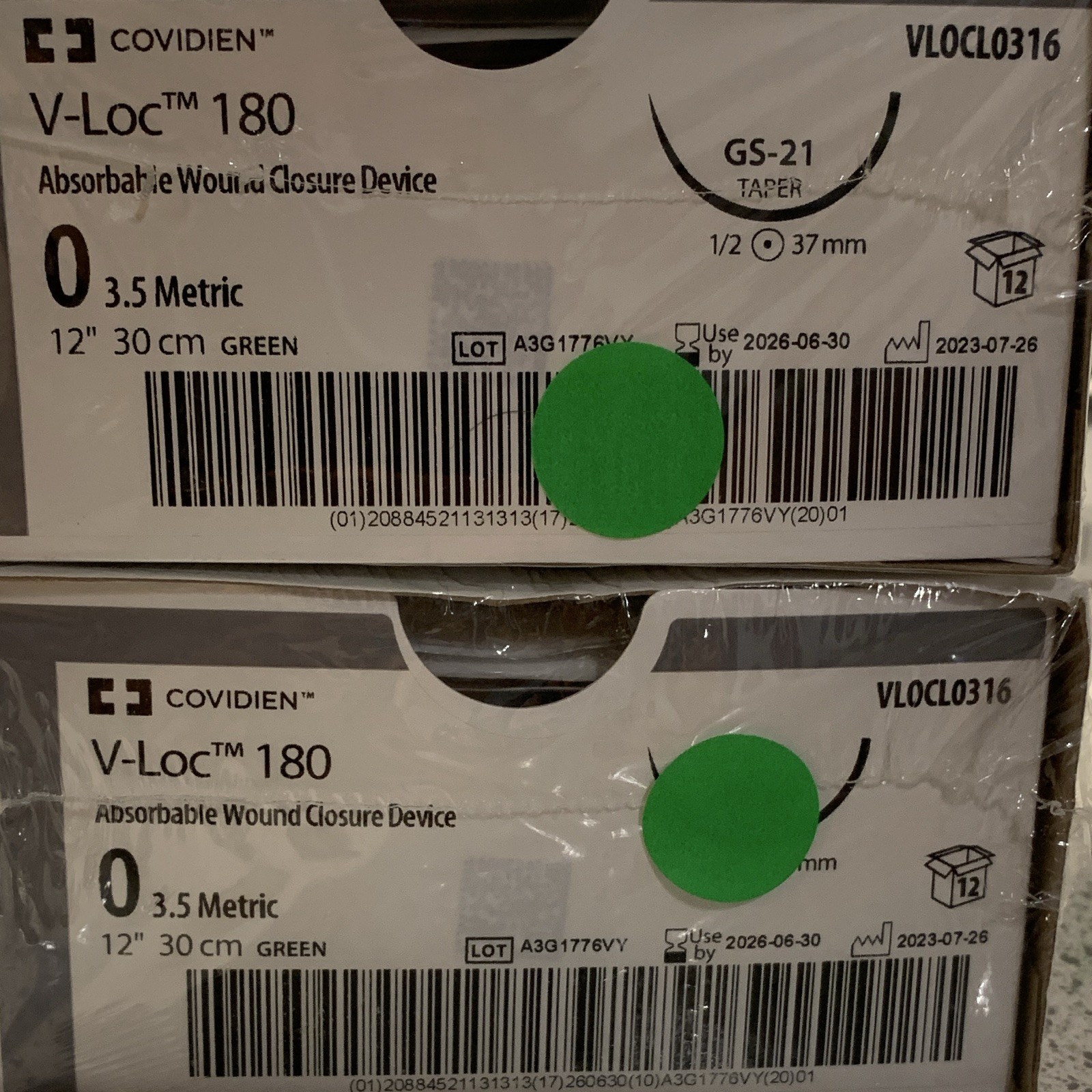 Covidien V-Loc 180 Absorbable Wound Closure 0 30cm Green Gen Surg VLOCL0316