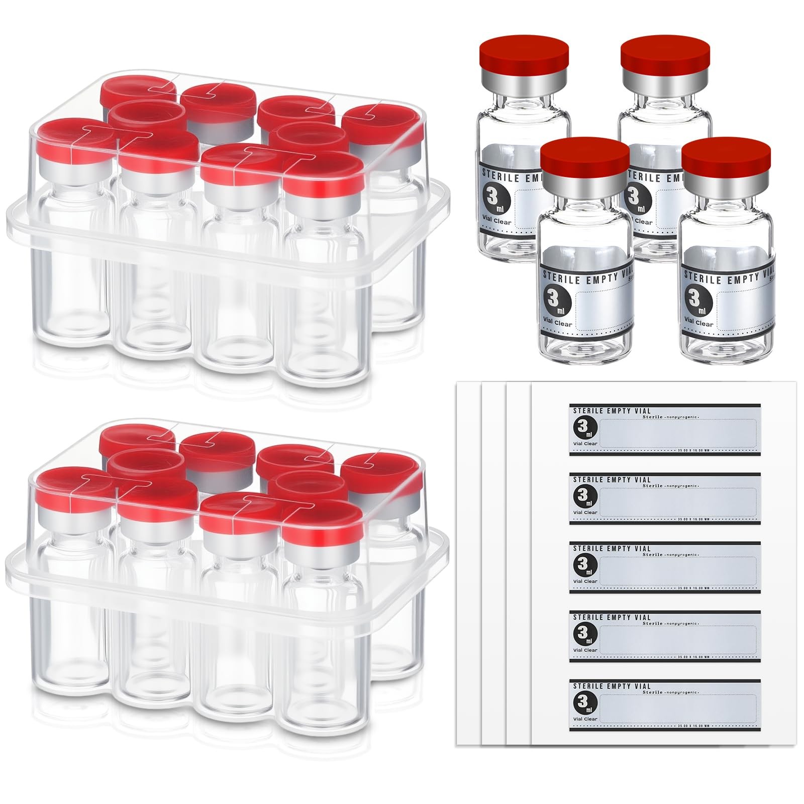 Threlaco 20 Pcs 3ml Sealed Sterile Empty Vials with Self Healing 3ml, Red
