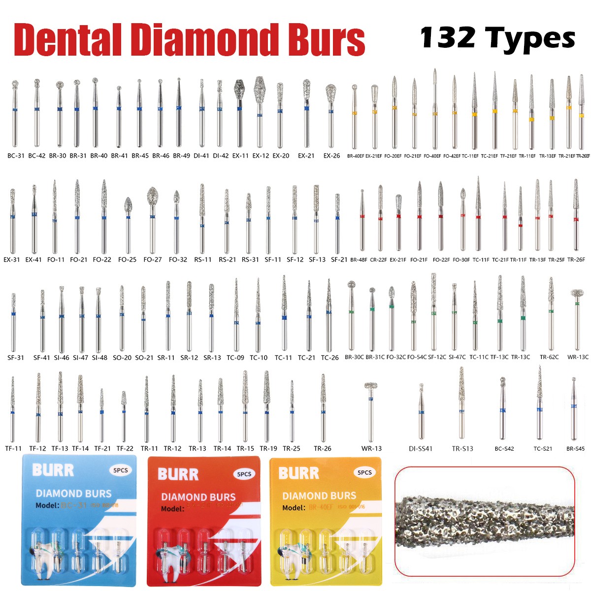 5Pcs/pack Dental Fresas diamante Bur Fit High Speed Handpiece Friction Grip OR