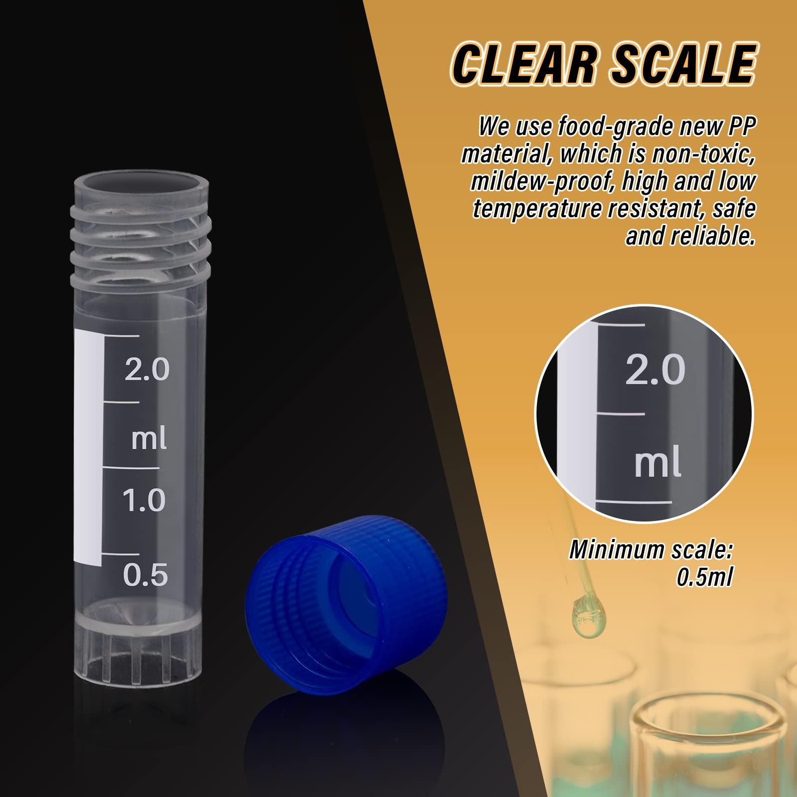 NAOEDEAH 100 Pcs 2ml Plastic Vials with Caps – Lab & Test Blue, Orange