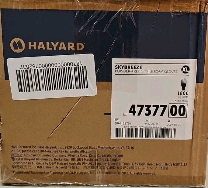 halyard 47377 XL skybreeze Nitrile Examination Gloves 1800 Ct