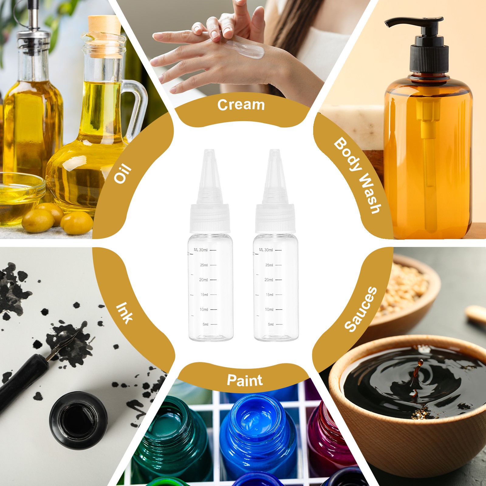 30ml/1OZ Squeeze Bottles with Top Cap, 8 Pcs Dispensing Bottle, Transparent