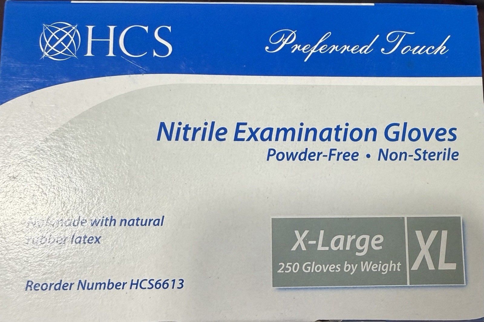 HCS Preferred Touch Nitrile Exam Gloves Powder-Free XL HCS6613 Exp 2027