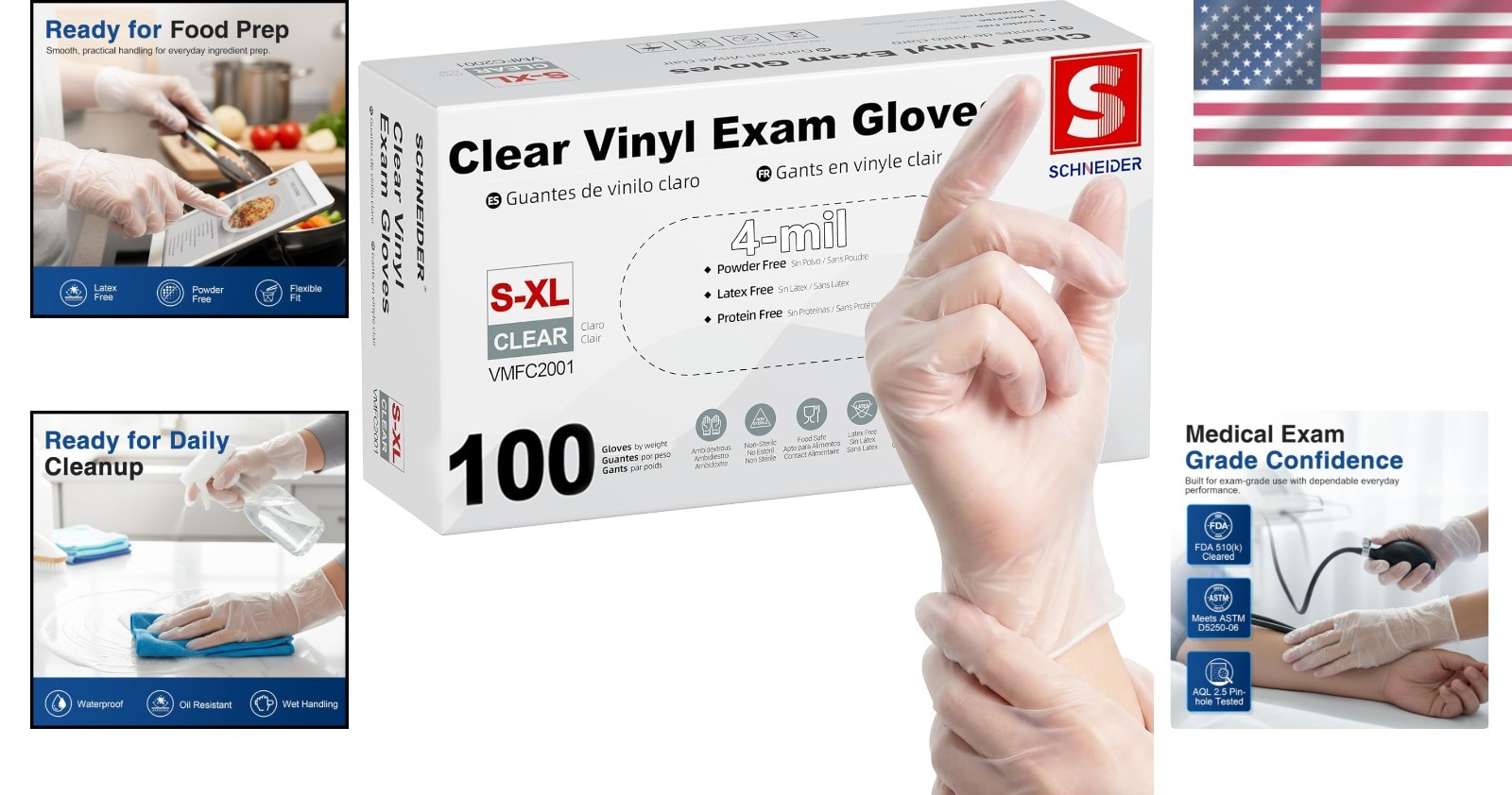 Hypoallergenic Disposable Gloves – Large Clear Vinyl, Food-Safe, 100 Count