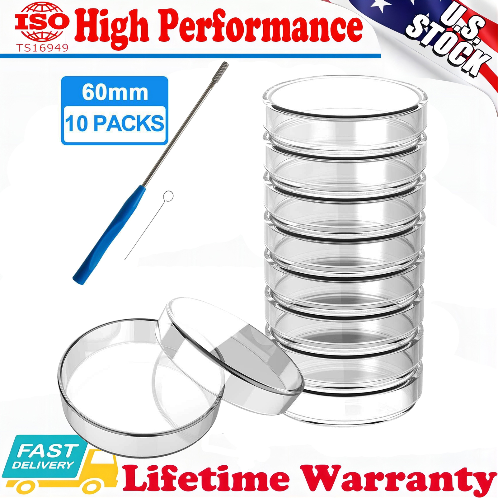 10Pcs 60mm Glass Petri Dish with Lids High Borosilicate Bacterial Culture Dishes