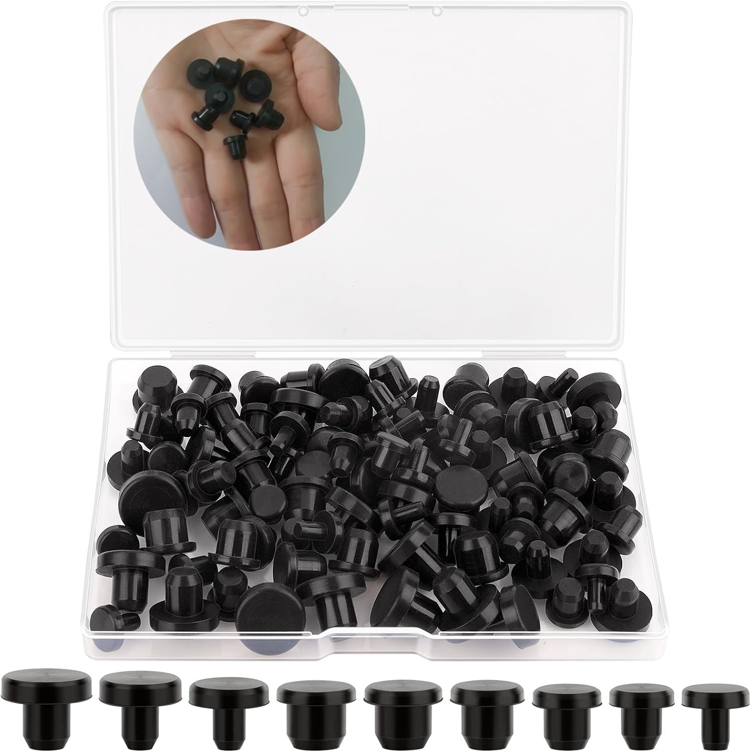 85pcs Bk Silicone Rubber Hole Stopper Plugs – 9 Asst Sizes 4.0-26.0mm w/CASE 16z