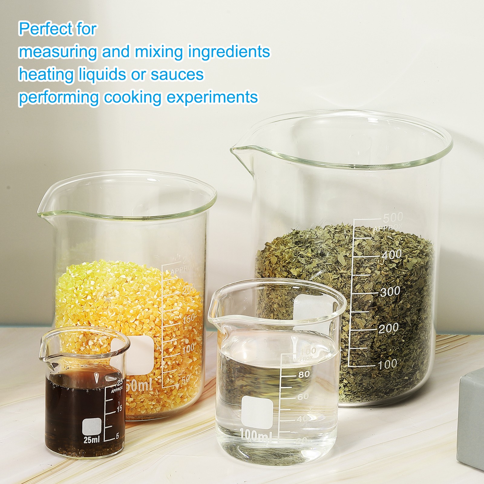 50ml Glass Beaker, 2 Pack Measuring Glass Beaker Graduated Borosilicate Cups