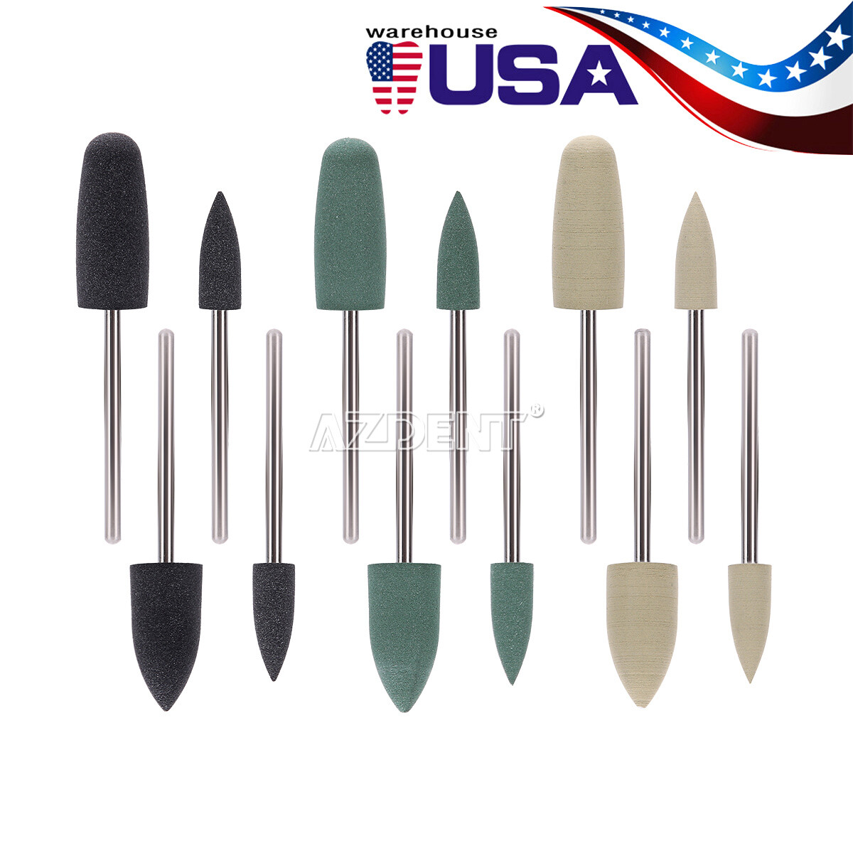 12pcs/box Dental SILICONE Polishers Resin Base Acrylic Polishing Burs 2.35mm US