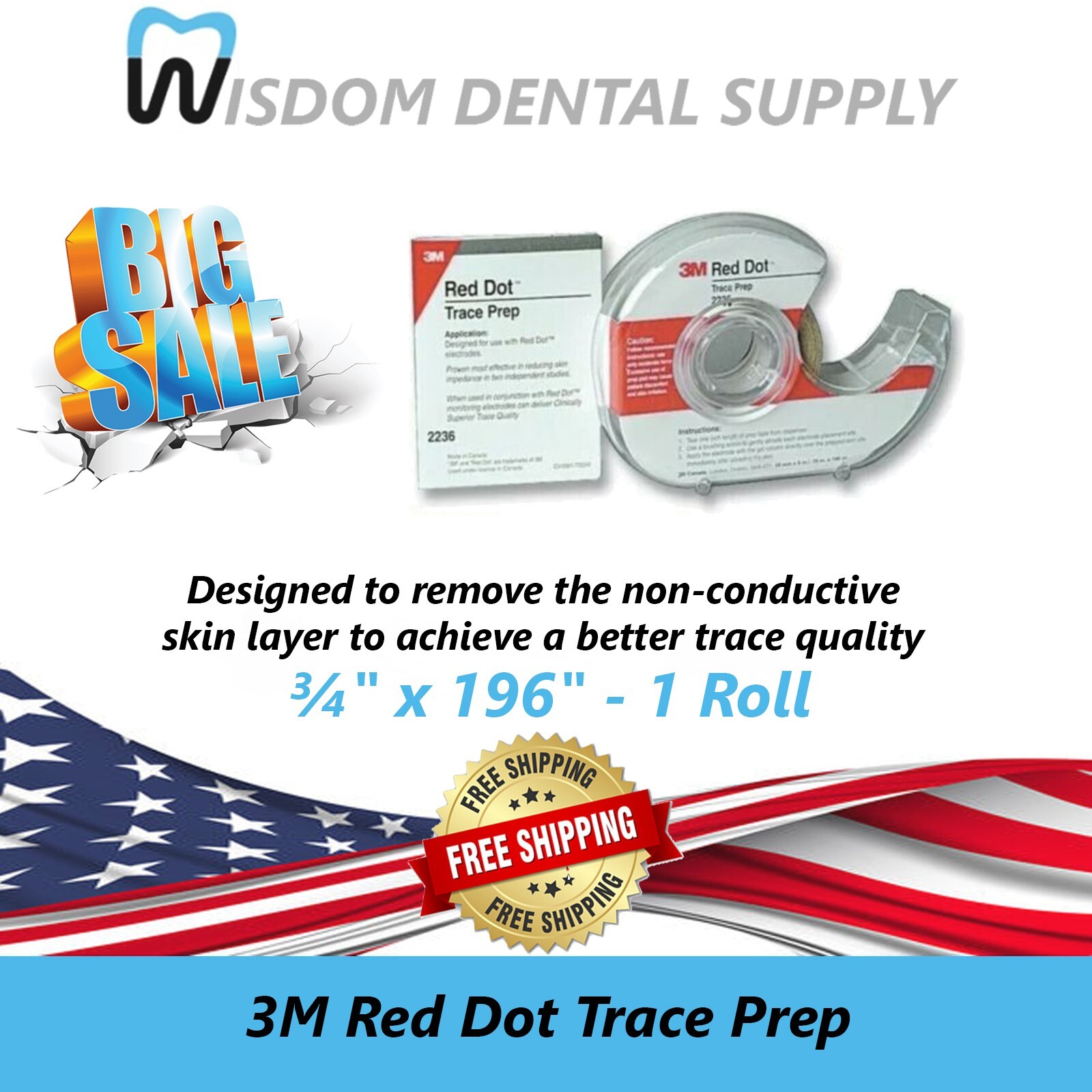 3M 2236 – Red Dot Trace Prep Electrode Application Abrasıve Tape