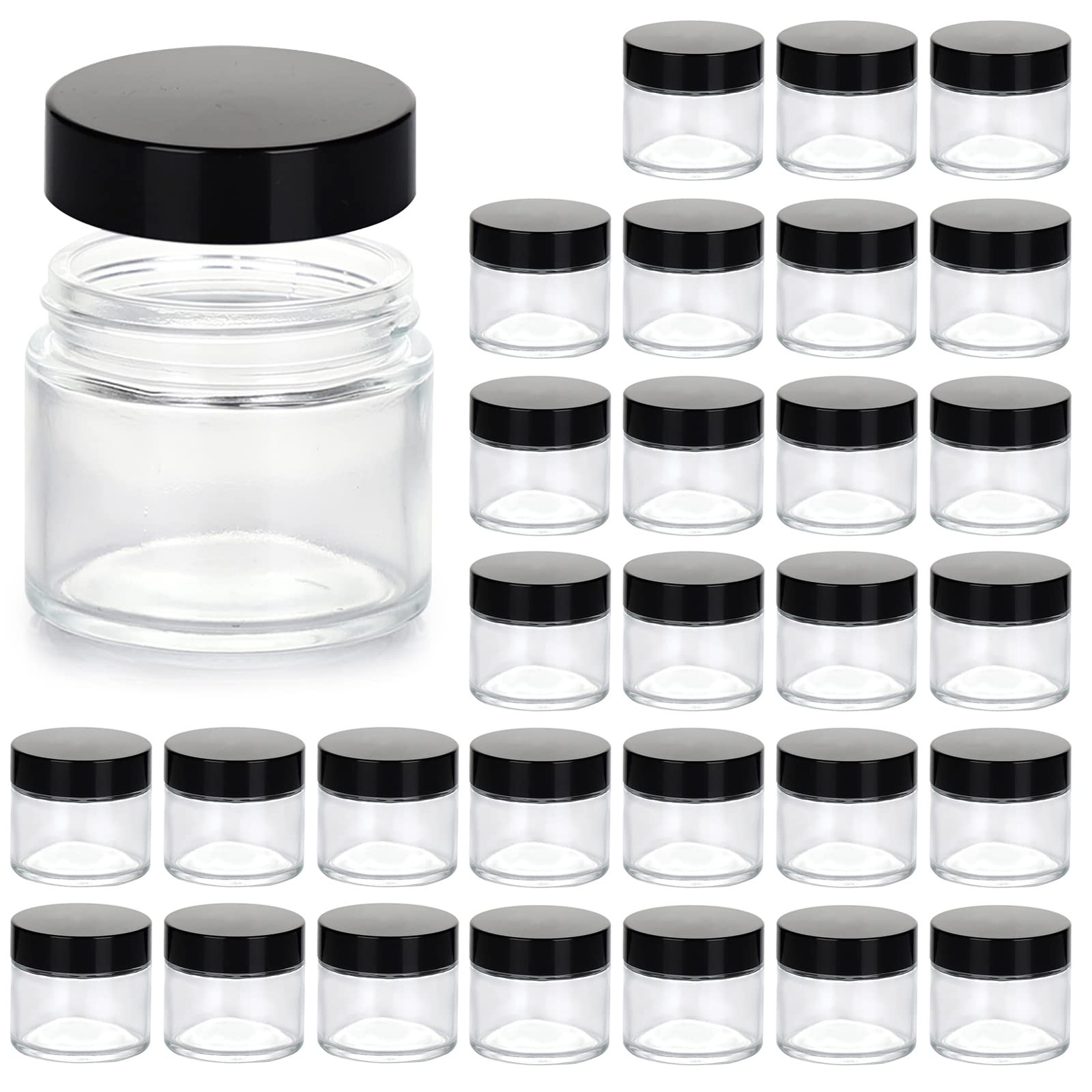 HOA Kinh 30x 2oz Clear Glass Jars w/ Airtight Lids Cosmetic Containers Round