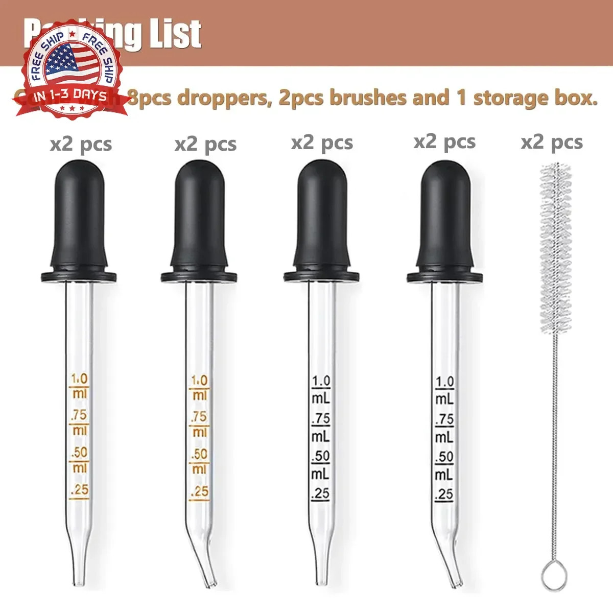 10Pcs Eye Dropper with Storage Case,8 pcs Bent & Straight Tip 1ml Pipette Droppe