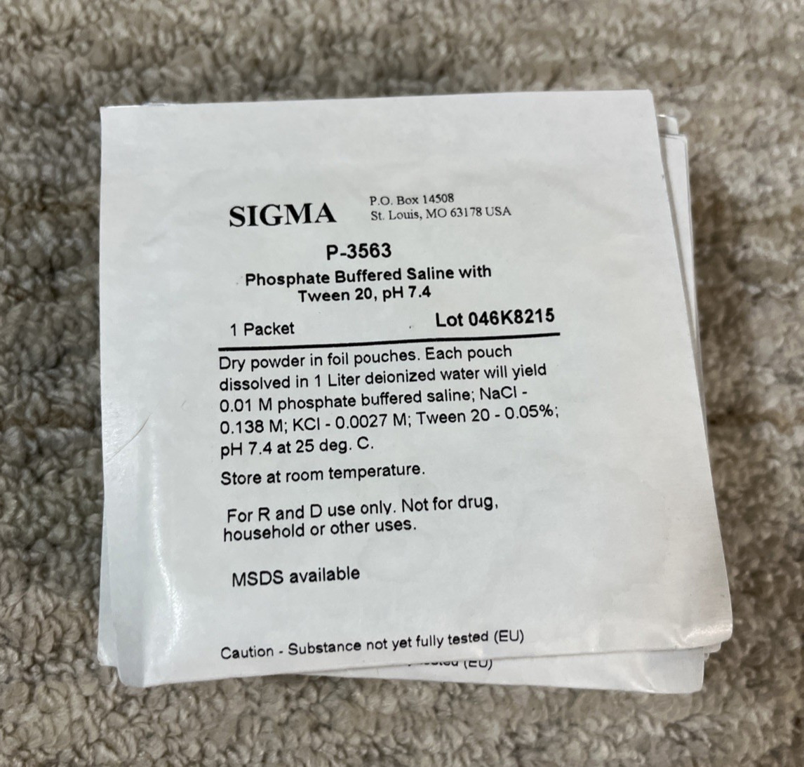 10 Pack Sigma-Aldrich Phosphate Buffered Saline with Tween Powder pH 7.4 P3563