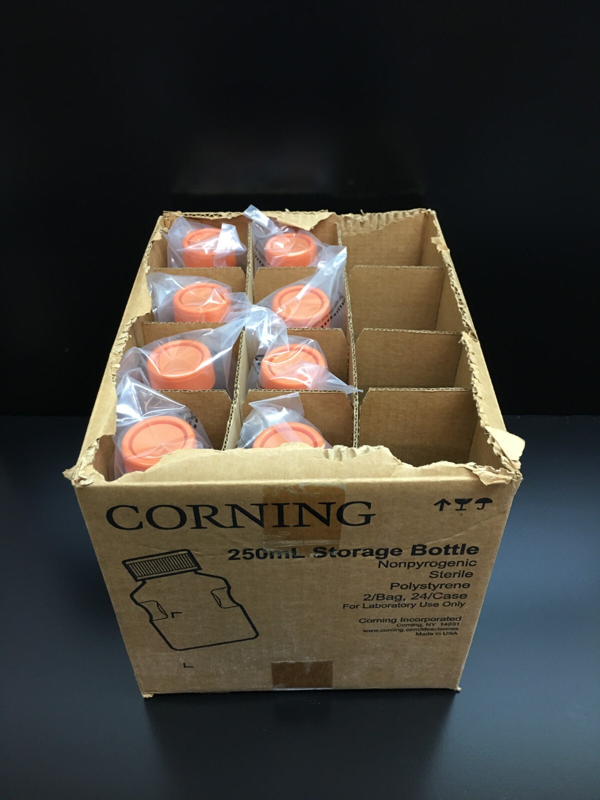 Corning REF 430281 250mL Easy Grip Storage Bottle with Caps Lot 8 PCS