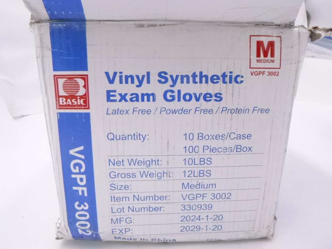 1000 Pairs Size Medium Basic Vinyl Synthetic Exam Gloves Latex Free, VGPF 3002
