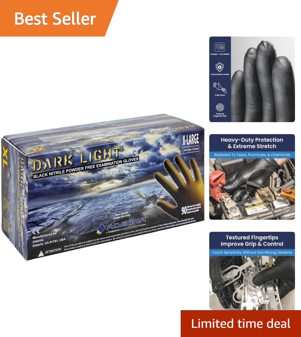 Adenna DLG678 Black Nitrile Exam Gloves X Large Box Of 90