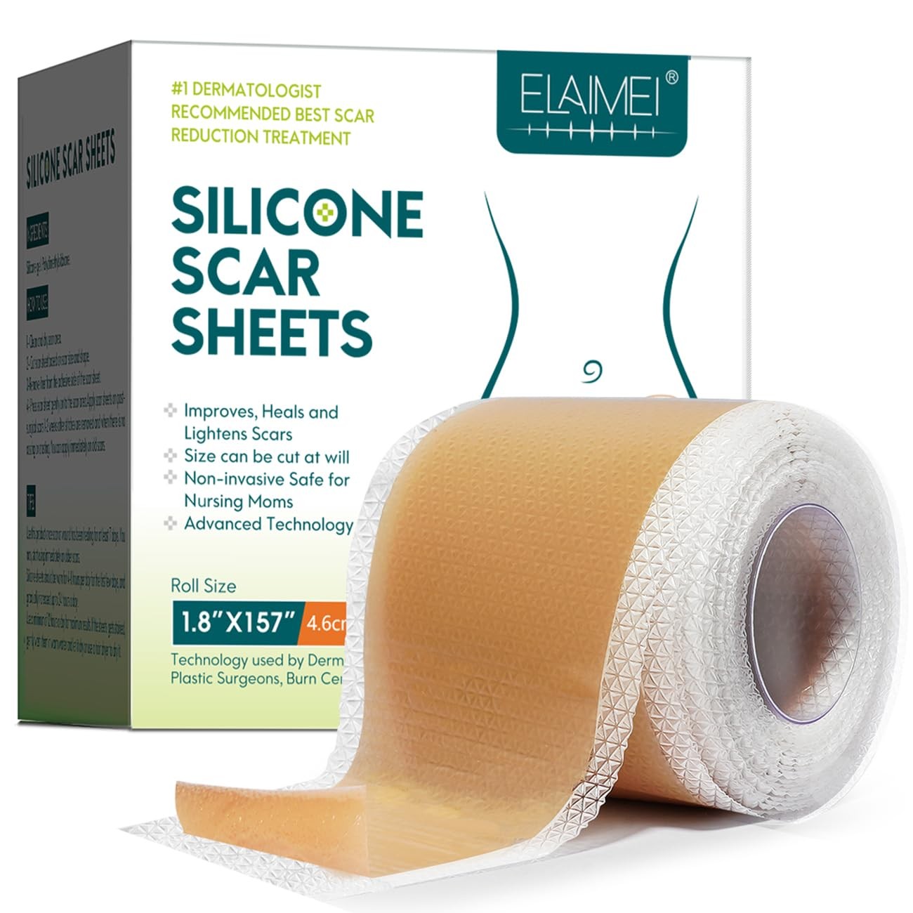 Silicone Scar Sheets 1.8″x157″ Medical Grade Tape Strips for C-Section, Keloid S