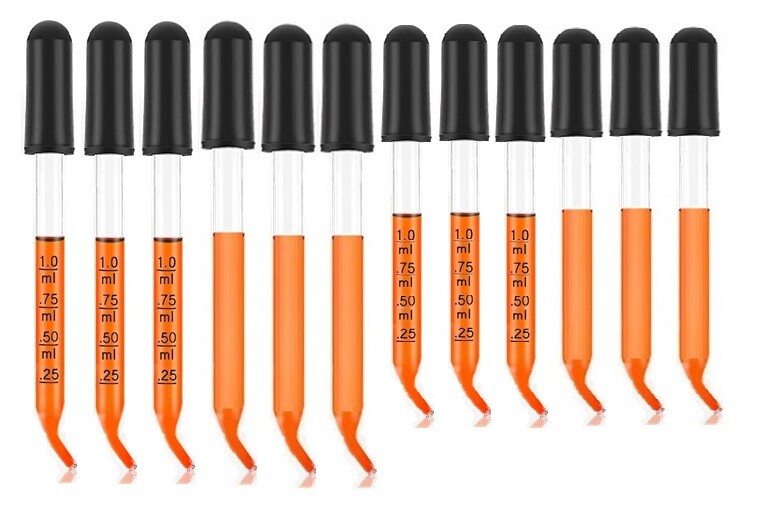 12pcs Curved Medicine Art Oils Eye Glass Graduated&Non Graduated Dropper (3″+4″)
