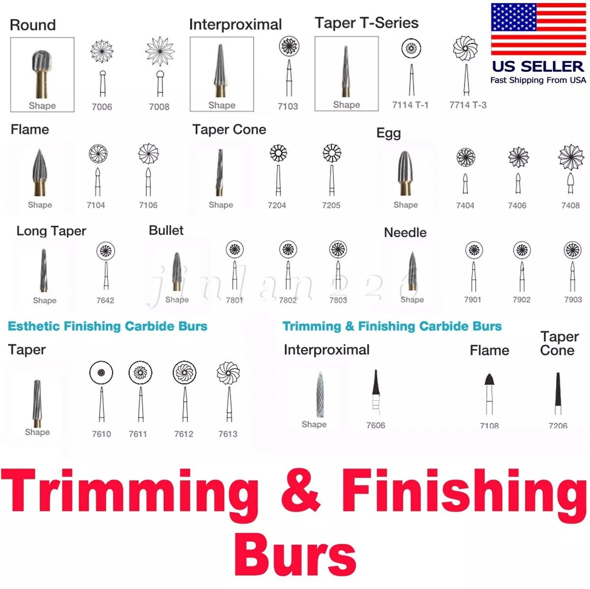 Dental Carbide Tungsten Trimming Finishing Drills Burs Egg Football Round